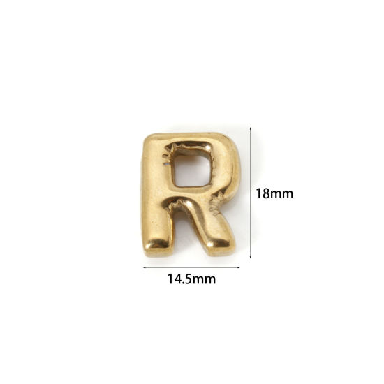 Imagen de 2 Unidades Enchapado al Vacío Ecológico 304 Acero Inoxidable Colgantes 18K Oro Real Chapado Letra Mayúscula Mensaje " R " 18mm x 14.5mm