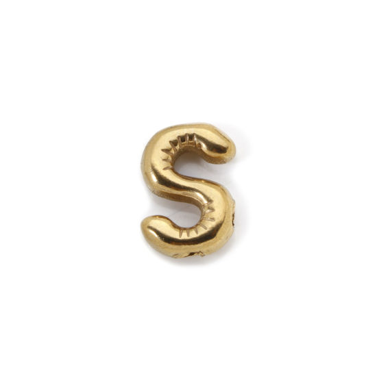 Imagen de 2 Unidades Enchapado al Vacío Ecológico 304 Acero Inoxidable Colgantes 18K Oro Real Chapado Letra Mayúscula Mensaje " S " 18.5mm x 13mm