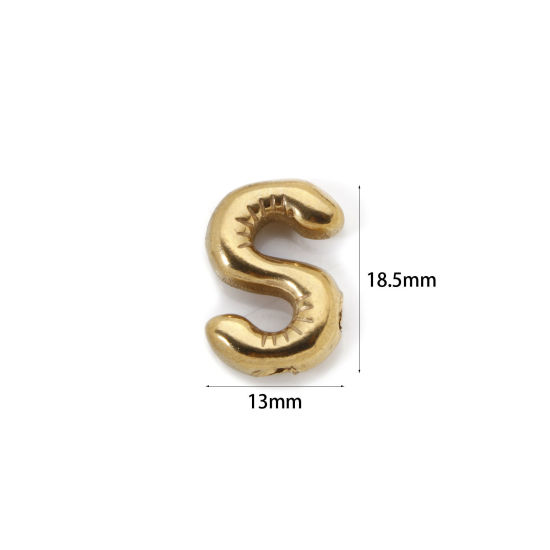 Imagen de 2 Unidades Enchapado al Vacío Ecológico 304 Acero Inoxidable Colgantes 18K Oro Real Chapado Letra Mayúscula Mensaje " S " 18.5mm x 13mm