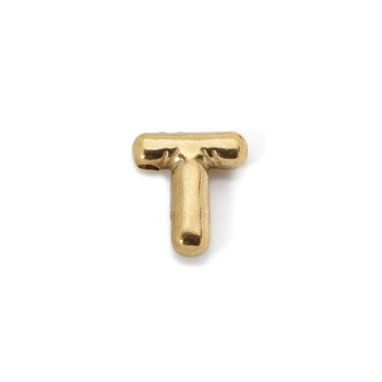 Imagen de 2 Unidades Enchapado al Vacío Ecológico 304 Acero Inoxidable Colgantes 18K Oro Real Chapado Letra Mayúscula Mensaje " T " 18mm x 16.5mm