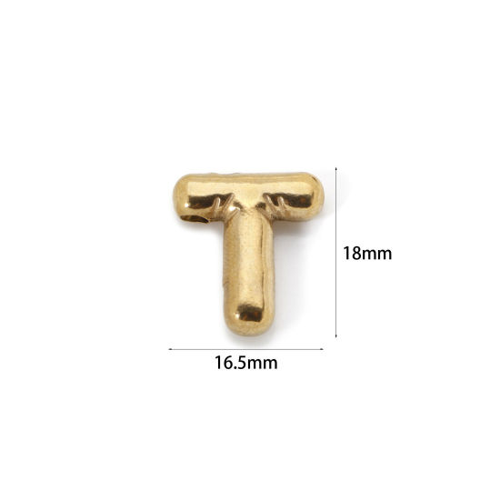 Imagen de 2 Unidades Enchapado al Vacío Ecológico 304 Acero Inoxidable Colgantes 18K Oro Real Chapado Letra Mayúscula Mensaje " T " 18mm x 16.5mm