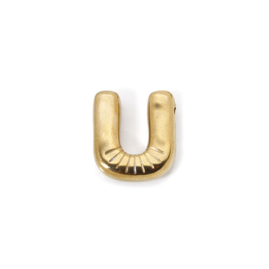 Imagen de 2 Unidades Enchapado al Vacío Ecológico 304 Acero Inoxidable Colgantes 18K Oro Real Chapado Letra Mayúscula Mensaje " U " 18mm x 16mm