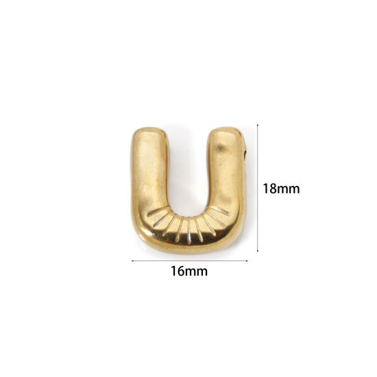 Imagen de 2 Unidades Enchapado al Vacío Ecológico 304 Acero Inoxidable Colgantes 18K Oro Real Chapado Letra Mayúscula Mensaje " U " 18mm x 16mm