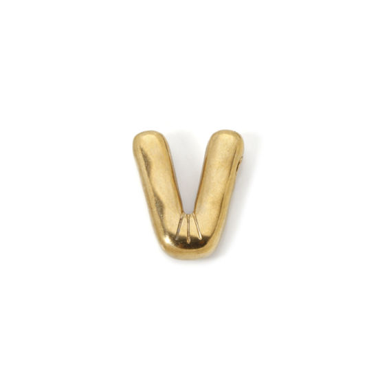 Imagen de 2 Unidades Enchapado al Vacío Ecológico 304 Acero Inoxidable Colgantes 18K Oro Real Chapado Letra Mayúscula Mensaje " V " 18mm x 15mm