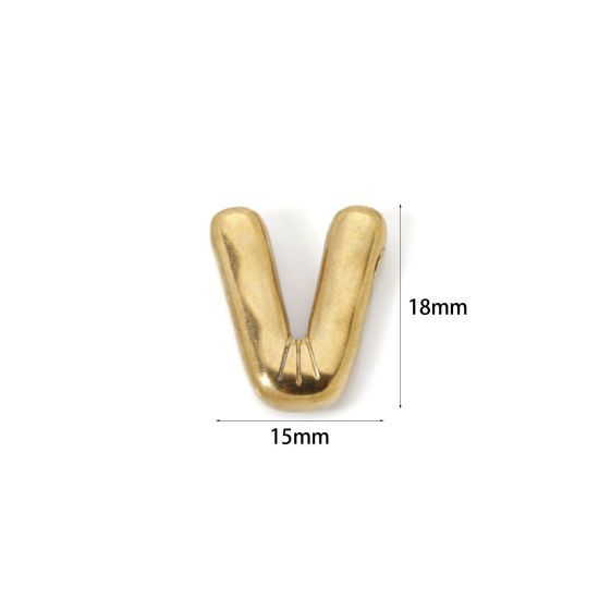 Imagen de 2 Unidades Enchapado al Vacío Ecológico 304 Acero Inoxidable Colgantes 18K Oro Real Chapado Letra Mayúscula Mensaje " V " 18mm x 15mm