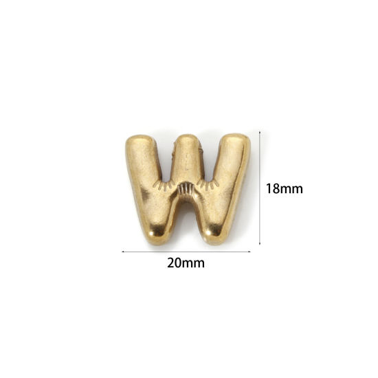 Imagen de 2 Unidades Enchapado al Vacío Ecológico 304 Acero Inoxidable Colgantes 18K Oro Real Chapado Letra Mayúscula Mensaje " W " 20mm x 18mm