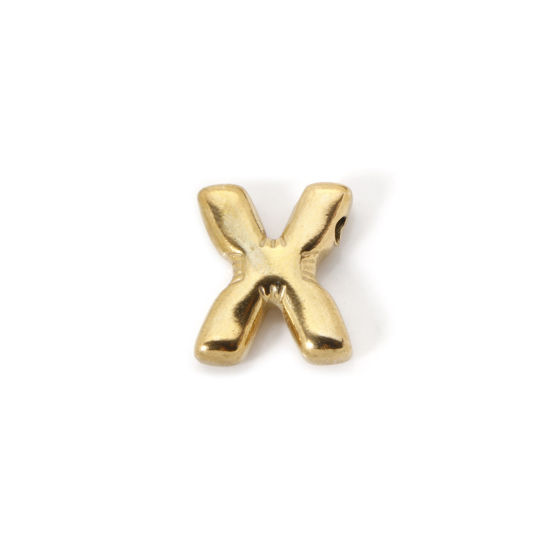 Imagen de 2 Unidades Enchapado al Vacío Ecológico 304 Acero Inoxidable Colgantes 18K Oro Real Chapado Letra Mayúscula Mensaje " X " 18mm x 15mm