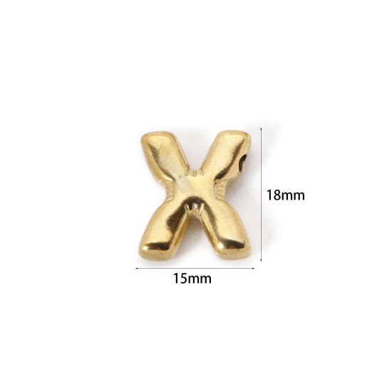 Imagen de 2 Unidades Enchapado al Vacío Ecológico 304 Acero Inoxidable Colgantes 18K Oro Real Chapado Letra Mayúscula Mensaje " X " 18mm x 15mm