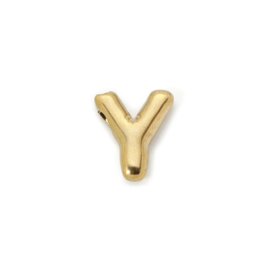 Imagen de 2 Unidades Enchapado al Vacío Ecológico 304 Acero Inoxidable Colgantes 18K Oro Real Chapado Letra Mayúscula Mensaje " Y " 18mm x 15mm