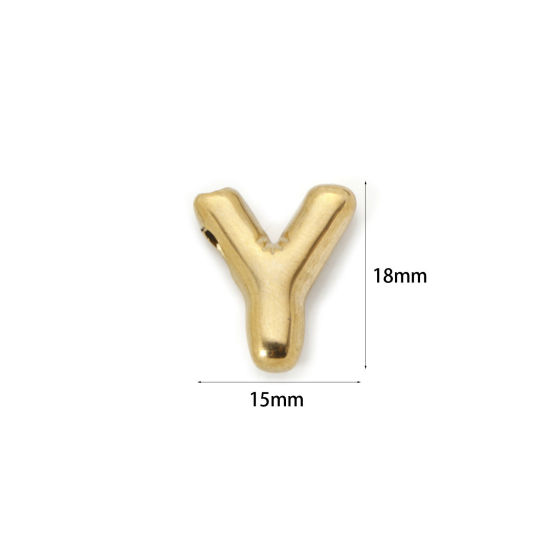 Imagen de 2 Unidades Enchapado al Vacío Ecológico 304 Acero Inoxidable Colgantes 18K Oro Real Chapado Letra Mayúscula Mensaje " Y " 18mm x 15mm