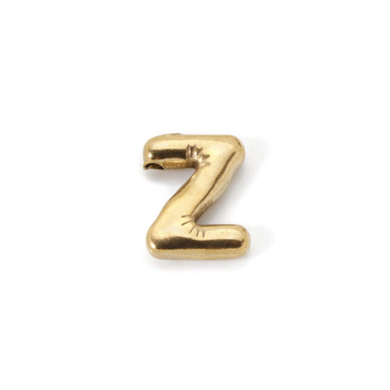 Imagen de 2 Unidades Enchapado al Vacío Ecológico 304 Acero Inoxidable Colgantes 18K Oro Real Chapado Letra Mayúscula Mensaje " Z " 18mm x 14mm