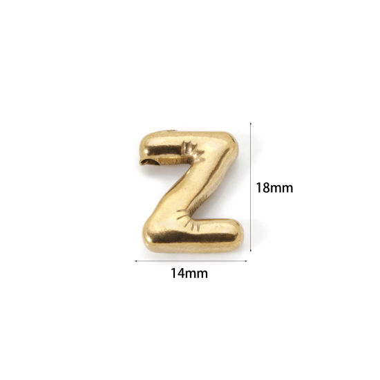 Imagen de 2 Unidades Enchapado al Vacío Ecológico 304 Acero Inoxidable Colgantes 18K Oro Real Chapado Letra Mayúscula Mensaje " Z " 18mm x 14mm