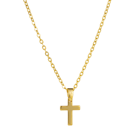 Immagine di 1 Pz Ecologico Minimalista Religione 18K Vero Oro Placcato Ottone Catena a Cavo Croce Collana con Ciondolo Unisex Regalo 46cm + 6cm Lunghezza