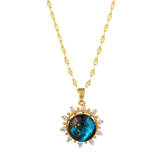 Image de 1 Pièce Collier à Pendentif Chaîne Maille Lèvres Galaxie en Laiton & Verre Respectueux de la Nature Plaqué Or Véritable 18K Soleil Pour Femmes 45cm + 5cm long