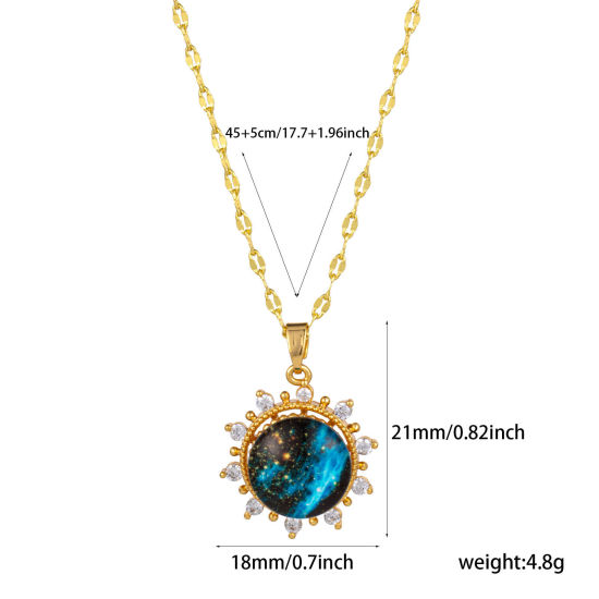 Image de 1 Pièce Collier à Pendentif Chaîne Maille Lèvres Galaxie en Laiton & Verre Respectueux de la Nature Plaqué Or Véritable 18K Soleil Pour Femmes 45cm + 5cm long