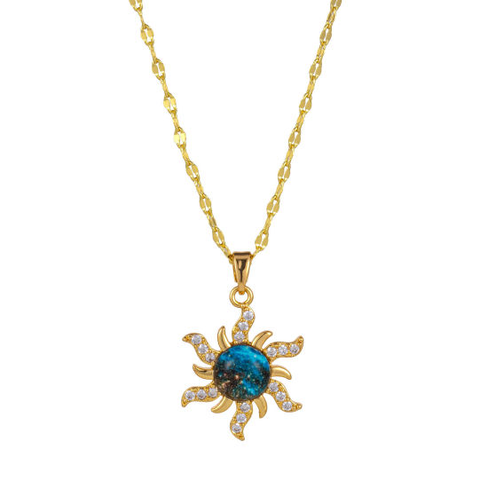 Image de 1 Pièce Collier à Pendentif Chaîne Maille Lèvres Galaxie en Laiton & Verre Respectueux de la Nature Plaqué Or Véritable 18K Soleil Pour Femmes 45cm + 5cm long