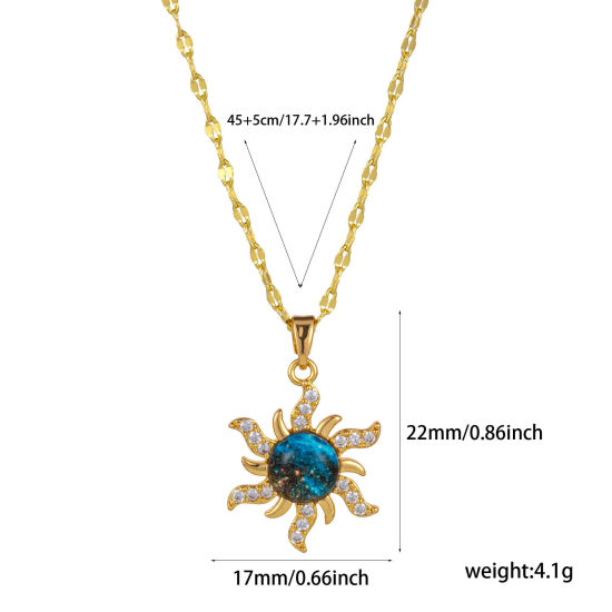 Image de 1 Pièce Collier à Pendentif Chaîne Maille Lèvres Galaxie en Laiton & Verre Respectueux de la Nature Plaqué Or Véritable 18K Soleil Pour Femmes 45cm + 5cm long