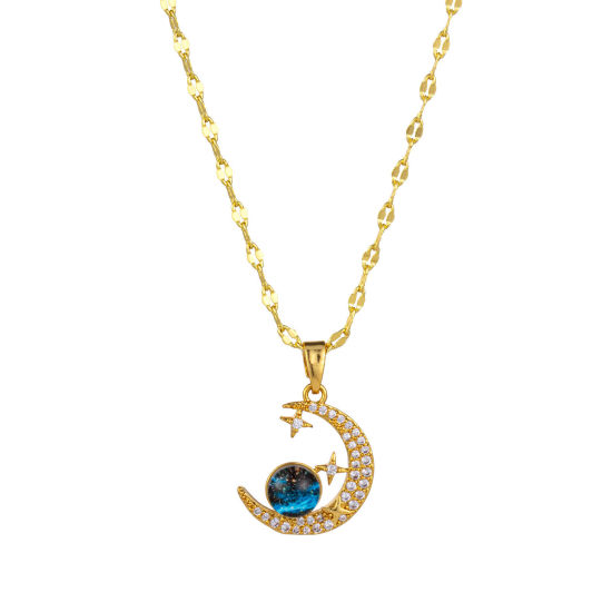 Image de 1 Pièce Collier à Pendentif Chaîne Maille Lèvres Galaxie en Laiton & Verre Respectueux de la Nature Plaqué Or Véritable 18K Demi Lune Etoile Pour Femmes 45cm + 5cm long
