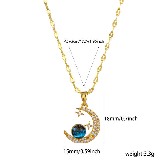 Image de 1 Pièce Collier à Pendentif Chaîne Maille Lèvres Galaxie en Laiton & Verre Respectueux de la Nature Plaqué Or Véritable 18K Demi Lune Etoile Pour Femmes 45cm + 5cm long