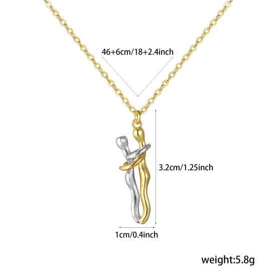 Picture of 1 Piece Hip Hop Valentine's Day 18K Real Gold Plated & Real Platinum Plated Brass Link Cable Chain Lovers 3D Hug Pendant Charm Necklace for Couples Elegant Love Symbol Unisex Perfect for Party & Daily Wear New Fashion 46cm(18.1") + 6cm(2.4") long