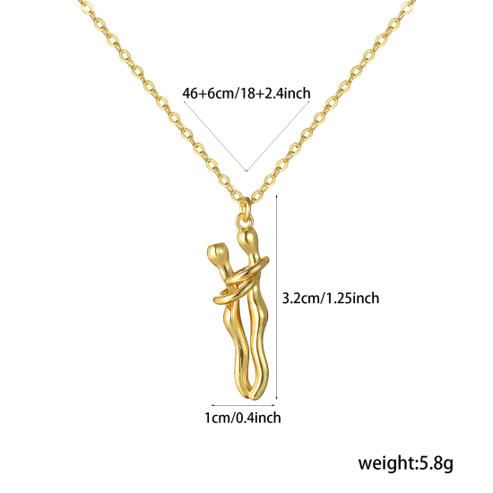 Picture of 1 Piece Hip Hop Valentine's Day 18K Real Gold Plated Brass Link Cable Chain Lovers 3D Hug Pendant Charm Necklace for Couples Elegant Love Symbol Unisex Perfect for Party & Daily Wear New Fashion 46cm(18.1") + 6cm(2.4") long