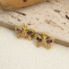 Picture of 1 Piece Eco-friendly Brass Insect Charms 18K Real Gold Plated Butterfly Animal Pink & Purple Cubic Zirconia 19mm x 16mm
