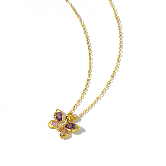 Image de 1 Pièce Collier à Pendentif Chaîne Maille Forçat Insecte en Laiton & Zirconia Cubique Respectueux de la Nature Pastorale Naturelle Plaqué Or Véritable 18K Papillon Pour Femmes Cadeau 46cm + 6cm long