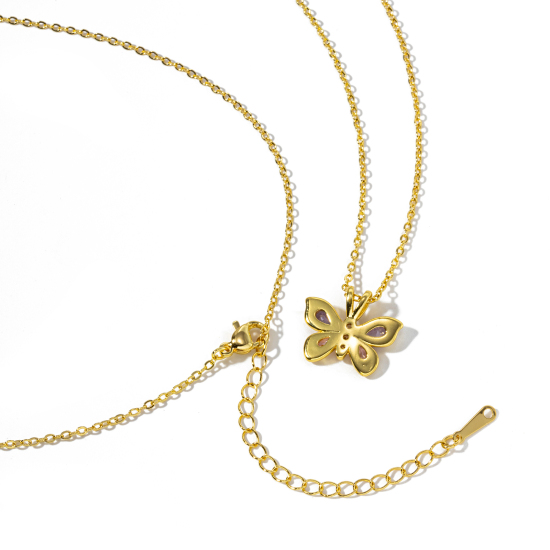 Image de 1 Pièce Collier à Pendentif Chaîne Maille Forçat Insecte en Laiton & Zirconia Cubique Respectueux de la Nature Pastorale Naturelle Plaqué Or Véritable 18K Papillon Pour Femmes Cadeau 46cm + 6cm long