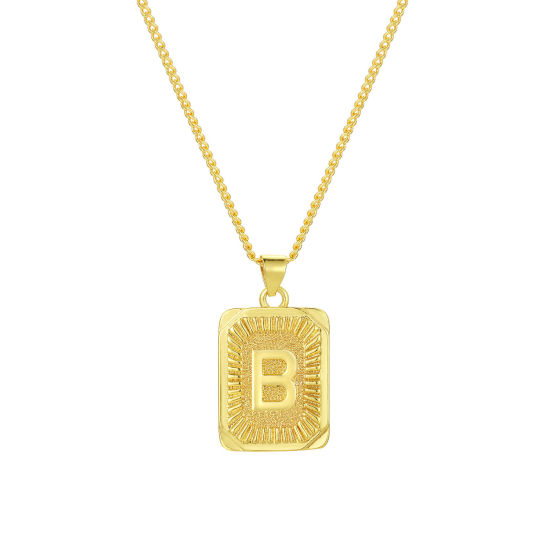 Imagen de 1 Unidad Respetuoso del Medio Ambiente Elegante Letra Mayúscula 18K Oro Real Chapado Latón Cadenas de Curb Rectángulo Raya Mensaje " B " Collar con Colgante Unisexo 45cm + 5cm longitud