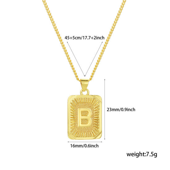 Imagen de 1 Unidad Respetuoso del Medio Ambiente Elegante Letra Mayúscula 18K Oro Real Chapado Latón Cadenas de Curb Rectángulo Raya Mensaje " B " Collar con Colgante Unisexo 45cm + 5cm longitud