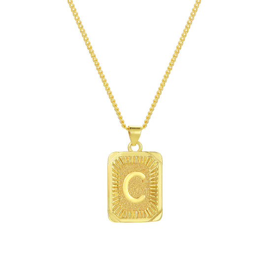 Imagen de 1 Unidad Respetuoso del Medio Ambiente Elegante Letra Mayúscula 18K Oro Real Chapado Latón Cadenas de Curb Rectángulo Raya Mensaje " C " Collar con Colgante Unisexo 45cm + 5cm longitud