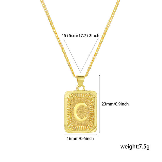 Imagen de 1 Unidad Respetuoso del Medio Ambiente Elegante Letra Mayúscula 18K Oro Real Chapado Latón Cadenas de Curb Rectángulo Raya Mensaje " C " Collar con Colgante Unisexo 45cm + 5cm longitud