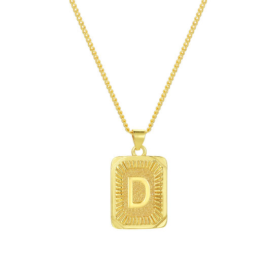 Imagen de 1 Unidad Respetuoso del Medio Ambiente Elegante Letra Mayúscula 18K Oro Real Chapado Latón Cadenas de Curb Rectángulo Raya Mensaje " D " Collar con Colgante Unisexo 45cm + 5cm longitud