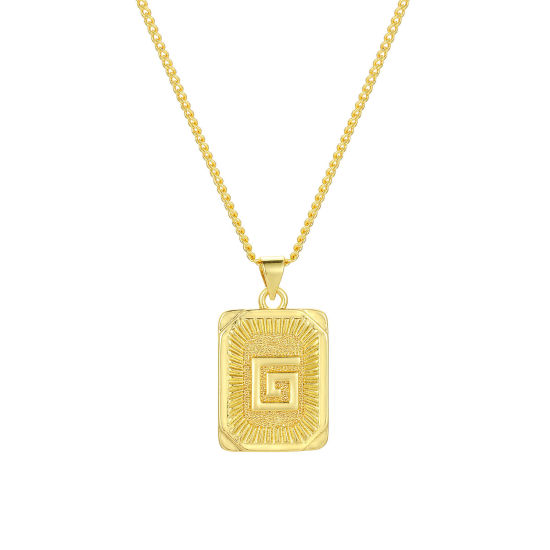Imagen de 1 Unidad Respetuoso del Medio Ambiente Elegante Letra Mayúscula 18K Oro Real Chapado Latón Cadenas de Curb Rectángulo Raya Mensaje " G " Collar con Colgante Unisexo 45cm + 5cm longitud