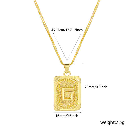 Imagen de 1 Unidad Respetuoso del Medio Ambiente Elegante Letra Mayúscula 18K Oro Real Chapado Latón Cadenas de Curb Rectángulo Raya Mensaje " G " Collar con Colgante Unisexo 45cm + 5cm longitud