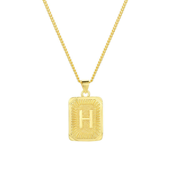 Imagen de 1 Unidad Respetuoso del Medio Ambiente Elegante Letra Mayúscula 18K Oro Real Chapado Latón Cadenas de Curb Rectángulo Raya Mensaje " H " Collar con Colgante Unisexo 45cm + 5cm longitud