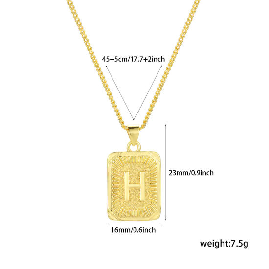 Imagen de 1 Unidad Respetuoso del Medio Ambiente Elegante Letra Mayúscula 18K Oro Real Chapado Latón Cadenas de Curb Rectángulo Raya Mensaje " H " Collar con Colgante Unisexo 45cm + 5cm longitud