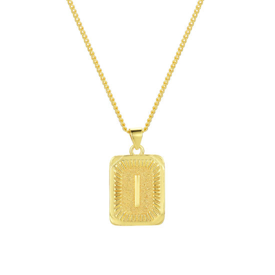 Imagen de 1 Unidad Respetuoso del Medio Ambiente Elegante Letra Mayúscula 18K Oro Real Chapado Latón Cadenas de Curb Rectángulo Raya Mensaje " I " Collar con Colgante Unisexo 45cm + 5cm longitud