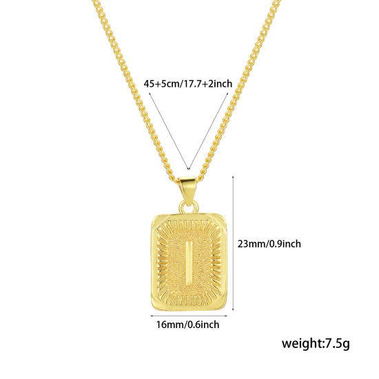Imagen de 1 Unidad Respetuoso del Medio Ambiente Elegante Letra Mayúscula 18K Oro Real Chapado Latón Cadenas de Curb Rectángulo Raya Mensaje " I " Collar con Colgante Unisexo 45cm + 5cm longitud