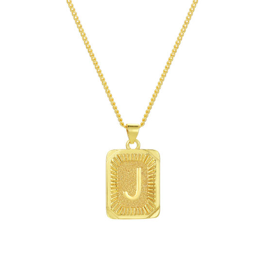 Imagen de 1 Unidad Respetuoso del Medio Ambiente Elegante Letra Mayúscula 18K Oro Real Chapado Latón Cadenas de Curb Rectángulo Raya Mensaje " J " Collar con Colgante Unisexo 45cm + 5cm longitud