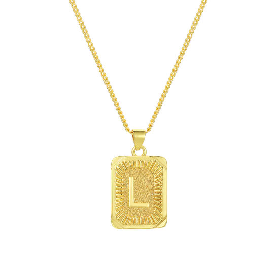 Imagen de 1 Unidad Respetuoso del Medio Ambiente Elegante Letra Mayúscula 18K Oro Real Chapado Latón Cadenas de Curb Rectángulo Raya Mensaje " L " Collar con Colgante Unisexo 45cm + 5cm longitud