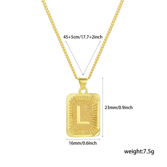 Imagen de 1 Unidad Respetuoso del Medio Ambiente Elegante Letra Mayúscula 18K Oro Real Chapado Latón Cadenas de Curb Rectángulo Raya Mensaje " L " Collar con Colgante Unisexo 45cm + 5cm longitud