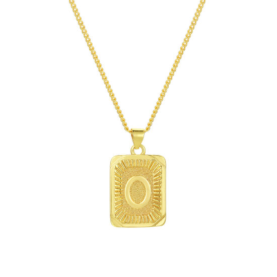 Imagen de 1 Unidad Respetuoso del Medio Ambiente Elegante Letra Mayúscula 18K Oro Real Chapado Latón Cadenas de Curb Rectángulo Raya Mensaje " O " Collar con Colgante Unisexo 45cm + 5cm longitud