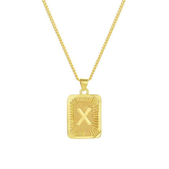 Imagen de 1 Unidad Respetuoso del Medio Ambiente Elegante Letra Mayúscula 18K Oro Real Chapado Latón Cadenas de Curb Rectángulo Raya Mensaje " X " Collar con Colgante Unisexo 45cm + 5cm longitud