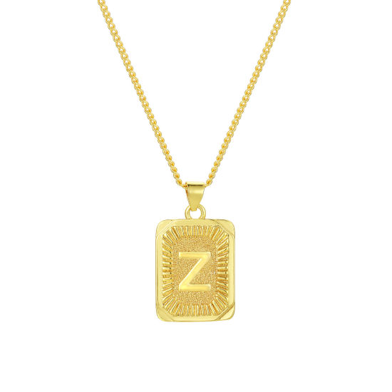 Imagen de 1 Unidad Respetuoso del Medio Ambiente Elegante Letra Mayúscula 18K Oro Real Chapado Latón Cadenas de Curb Rectángulo Raya Mensaje " Z " Collar con Colgante Unisexo 45cm + 5cm longitud