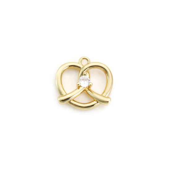 Image de 1 Pièce Breloques La Saint Valentin en Laiton Plaqué Or 18K Cœur Creux à Zircone Cubique Clair 15mm x 14mm