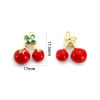 Picture of 1 Piece Brass Charms 18K Gold Plated Red & Green Enamel Cherry Fruit 3D Clear Cubic Zirconia 17.4mm x 17mm