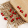 Picture of 1 Piece Brass Charms 18K Gold Plated Red & Green Enamel Cherry Fruit 3D Clear Cubic Zirconia 17.4mm x 17mm
