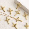 Picture of 1 Piece Brass Religious Charms 18K Gold Plated Cross Hollow Clear Cubic Zirconia 29mm x 19mm