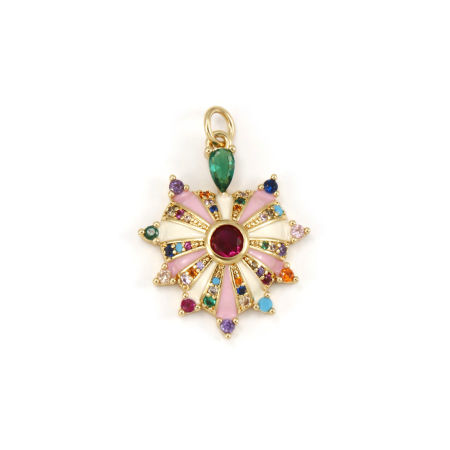Image de 1 Pièce Breloques La Saint Valentin Respectueux de la Nature en Laiton Plaqué Or Véritable 18K Cœur Émail à Zircone Cubique Multicolore 28mm x 20mm